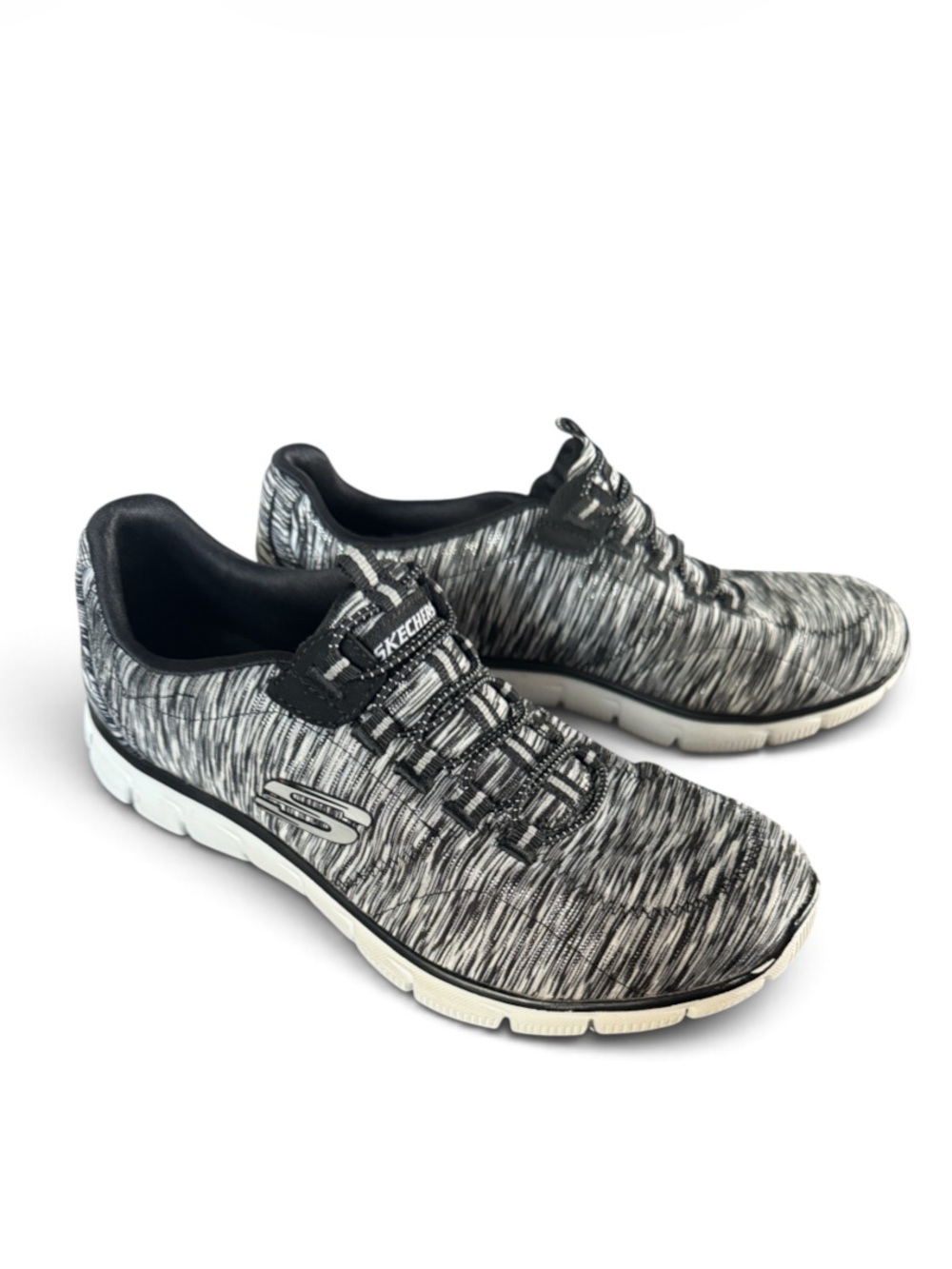 Skechers Relaxed Fit Memory Foam Women’s Black, Silver & White  Slip-On Sneakers